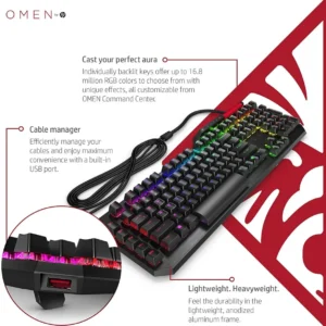 Omen by HP Sequencer RGB Mechanical Optical Gaming Keyboard 10X Faster Blue Switch Volume Roller Bar Anti Ghosting - image 2