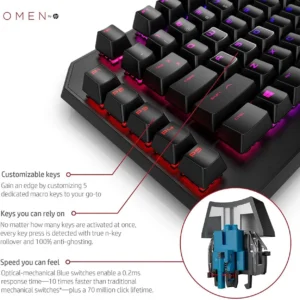 Omen by HP Sequencer RGB Mechanical Optical Gaming Keyboard 10X Faster Blue Switch Volume Roller Bar Anti Ghosting - image 5